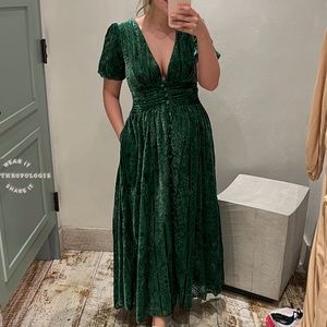 Anthropologie Puff Sleeved Burnout Velvet Maxi Dress - Green Size 4